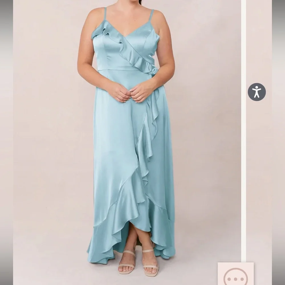 Blue Asymmetrical Ruffled High-Low Gown - Picture 1 of 5